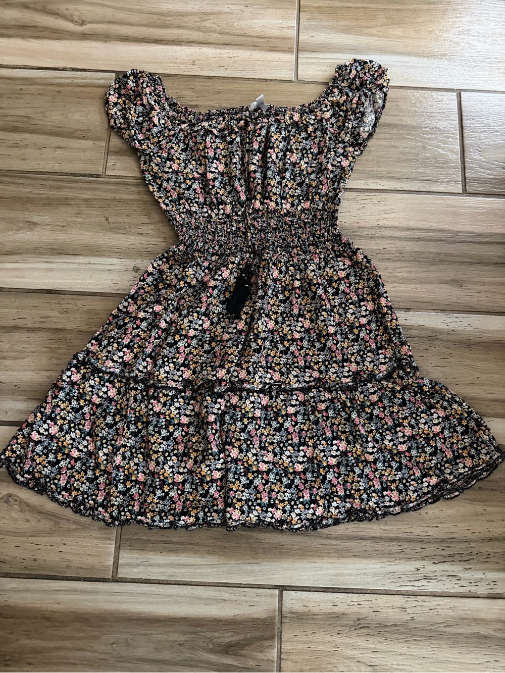 Justify Women’s Black Floral Smocked Waist Dress